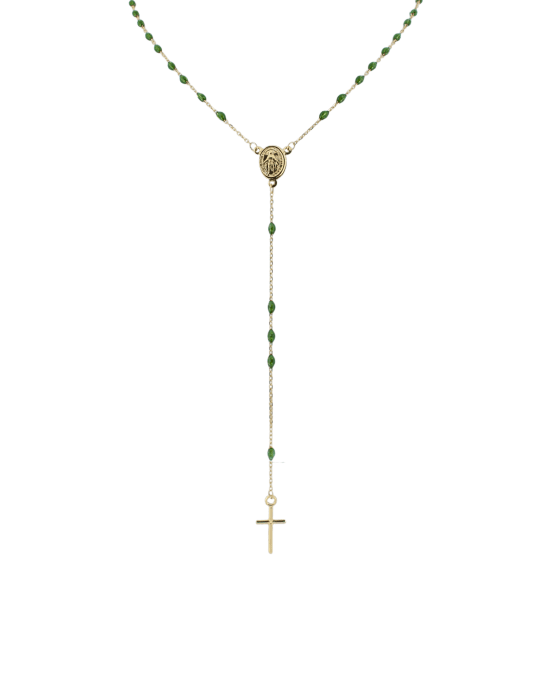 9CT Y/G GREEN ROSARY 45cm
